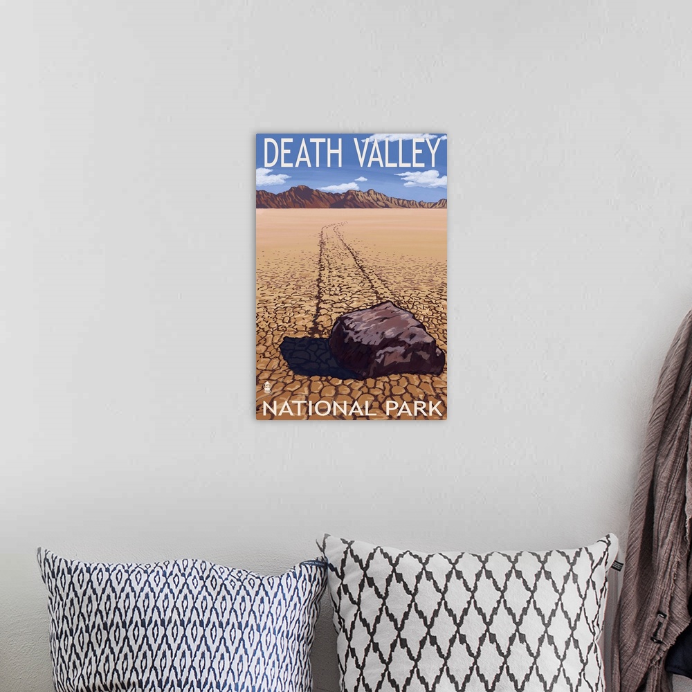 A bohemian room featuring Moving Rocks - Death Valley National Park: Retro Travel Poster