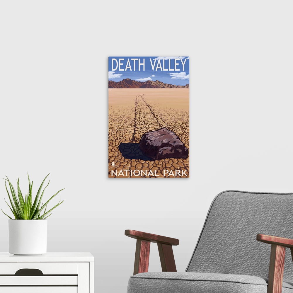 A modern room featuring Moving Rocks - Death Valley National Park: Retro Travel Poster