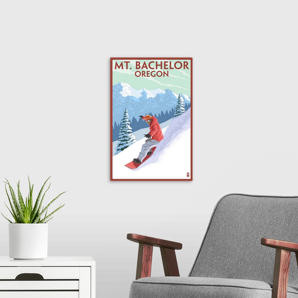 A modern room featuring Mt. Bachelor, Oregon, Snowboarder Scene