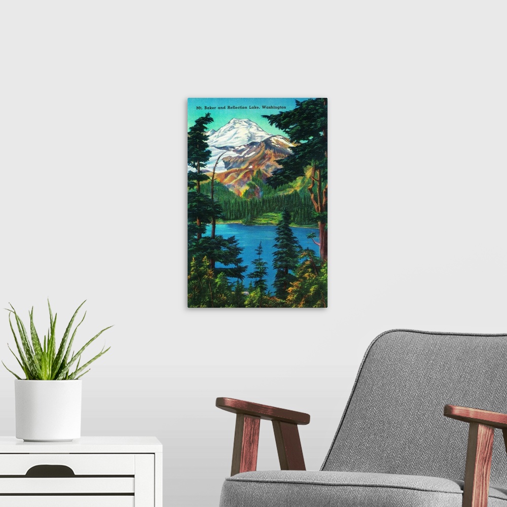 A modern room featuring Mt. Baker and Reflection Lake, WA