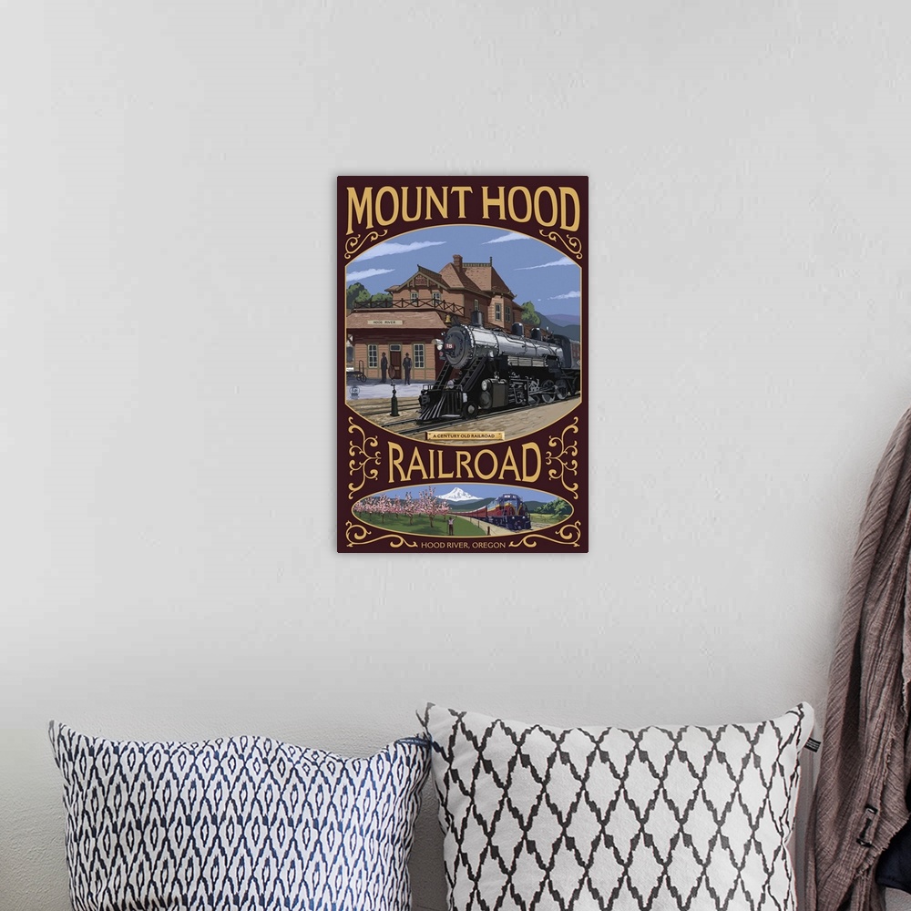 A bohemian room featuring Mt. Hood Railroad - Hood River, Oregon: Retro Travel Poster