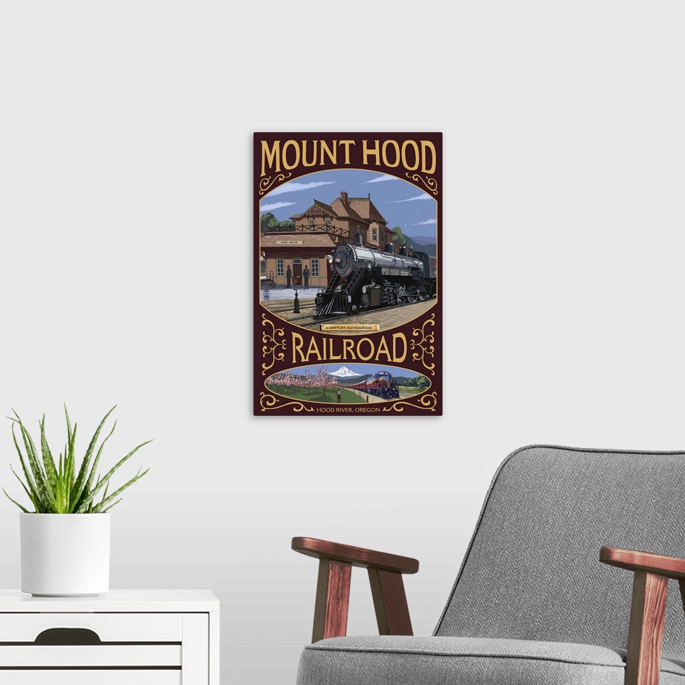 A modern room featuring Mt. Hood Railroad - Hood River, Oregon: Retro Travel Poster