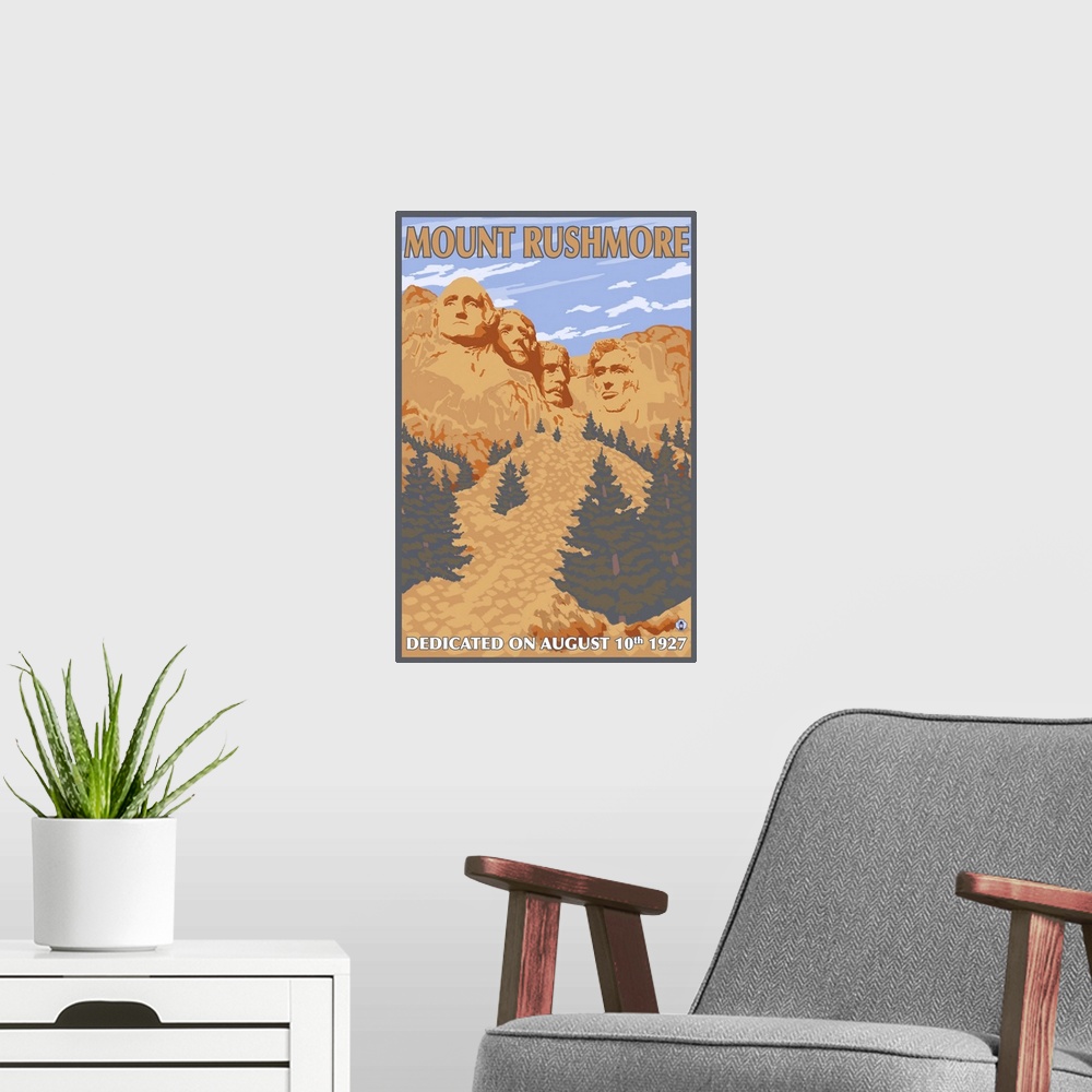 A modern room featuring Mt. Rushmore National Park: Retro Travel Poster