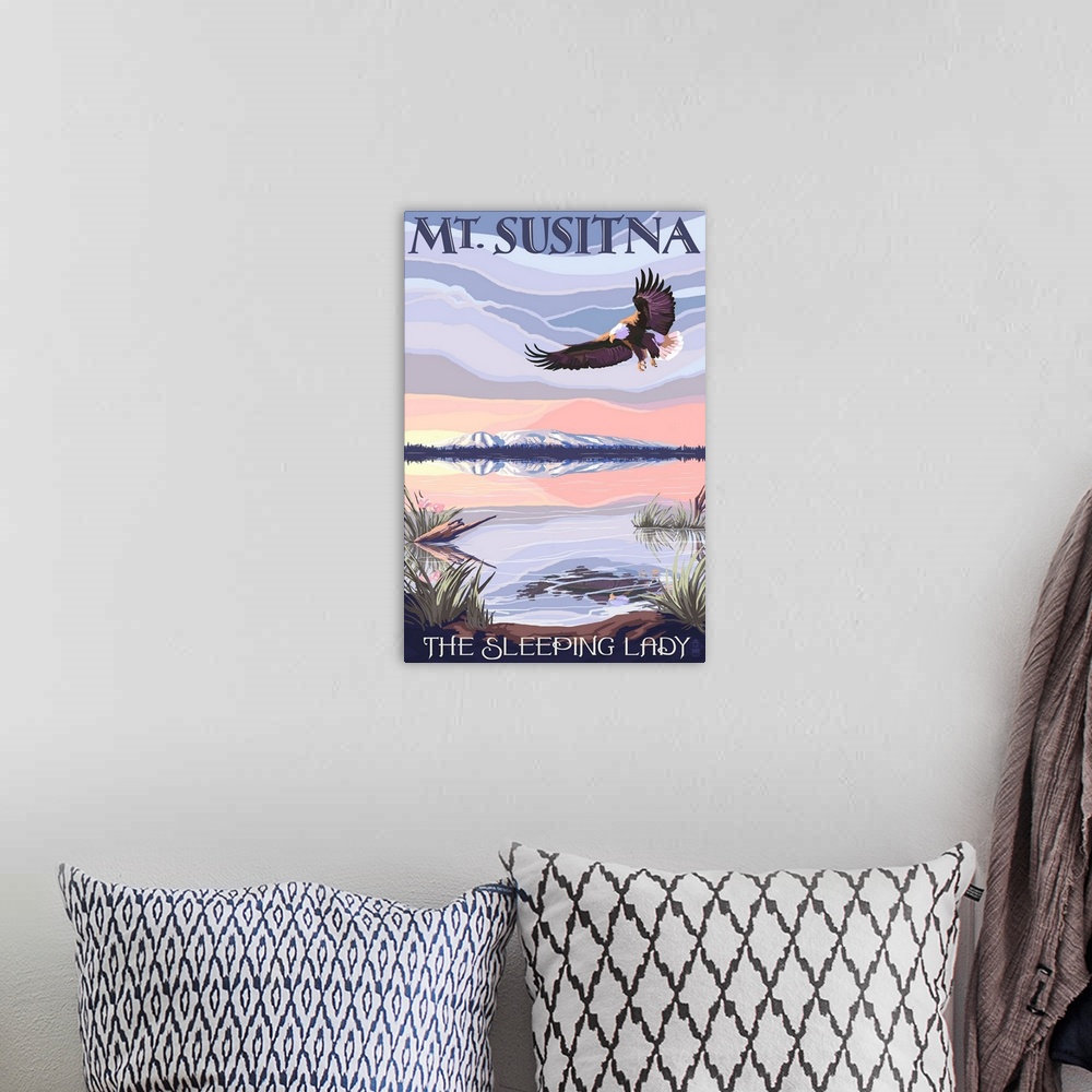 A bohemian room featuring Mt. Susitna, Alaska - The Sleeping Lady: Retro Travel Poster