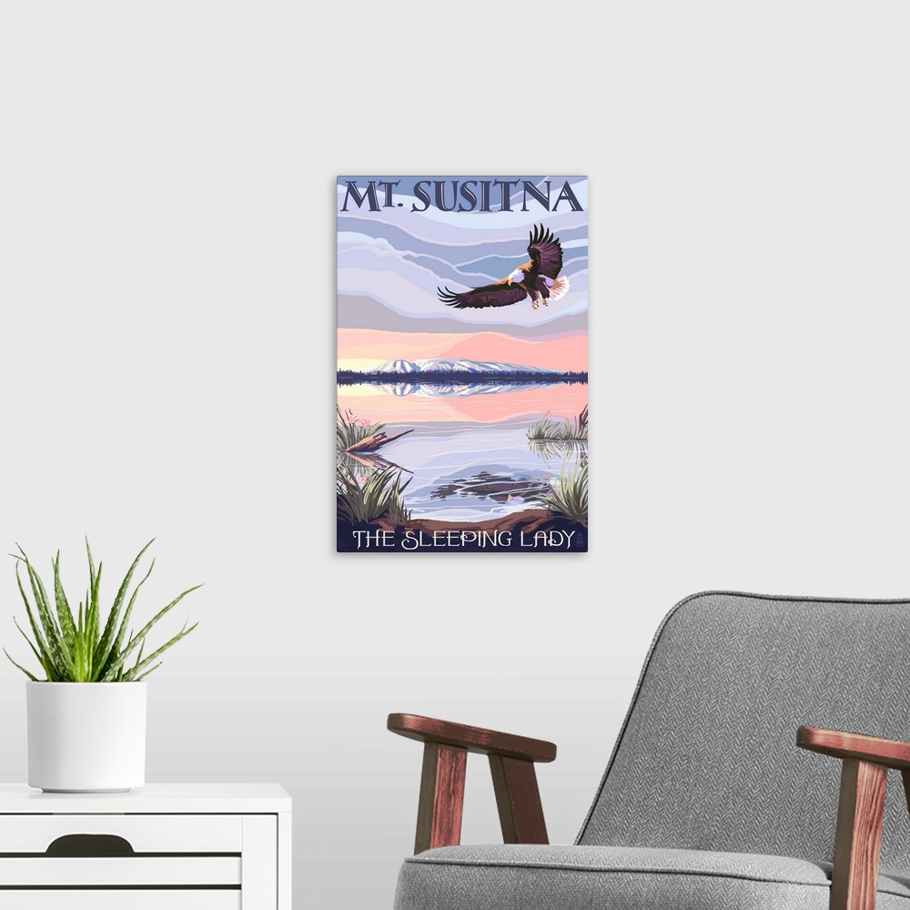 A modern room featuring Mt. Susitna, Alaska - The Sleeping Lady: Retro Travel Poster