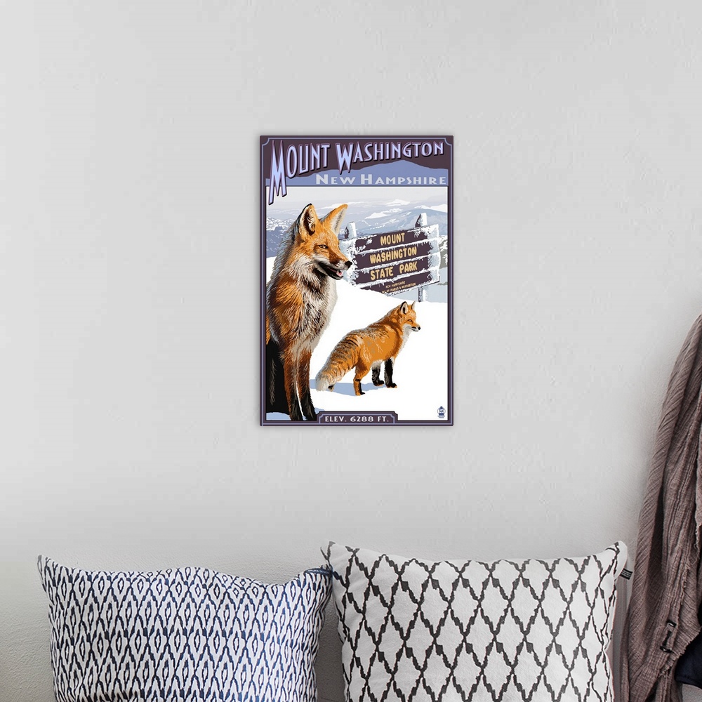 A bohemian room featuring Mt. Washington, New Hampshire - Fox Scene: Retro Travel Poster