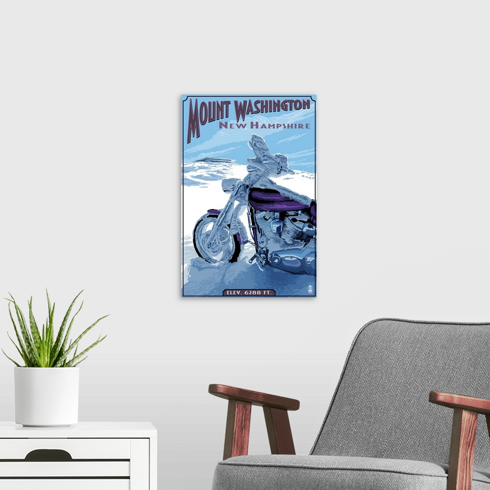 A modern room featuring Mt. Washington, New Hampshire, Motorcycle in Snow
