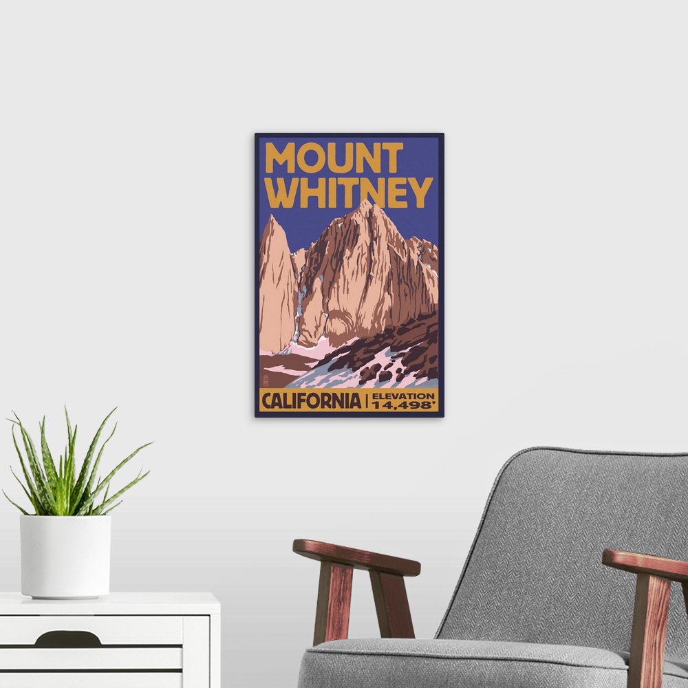 A modern room featuring Mt. Whitney, California Peak: Retro Travel Poster