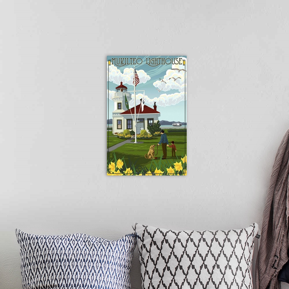 A bohemian room featuring Mukilteo Lighthouse - Mukilteo, Washington: Retro Travel Poster