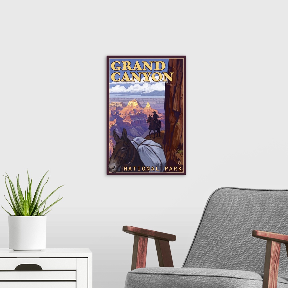 A modern room featuring Mule Train - Grand Canyon National Park: Retro Travel Poster