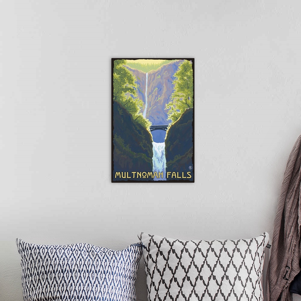 A bohemian room featuring Multnomah Falls, Oregon: Retro Travel Poster