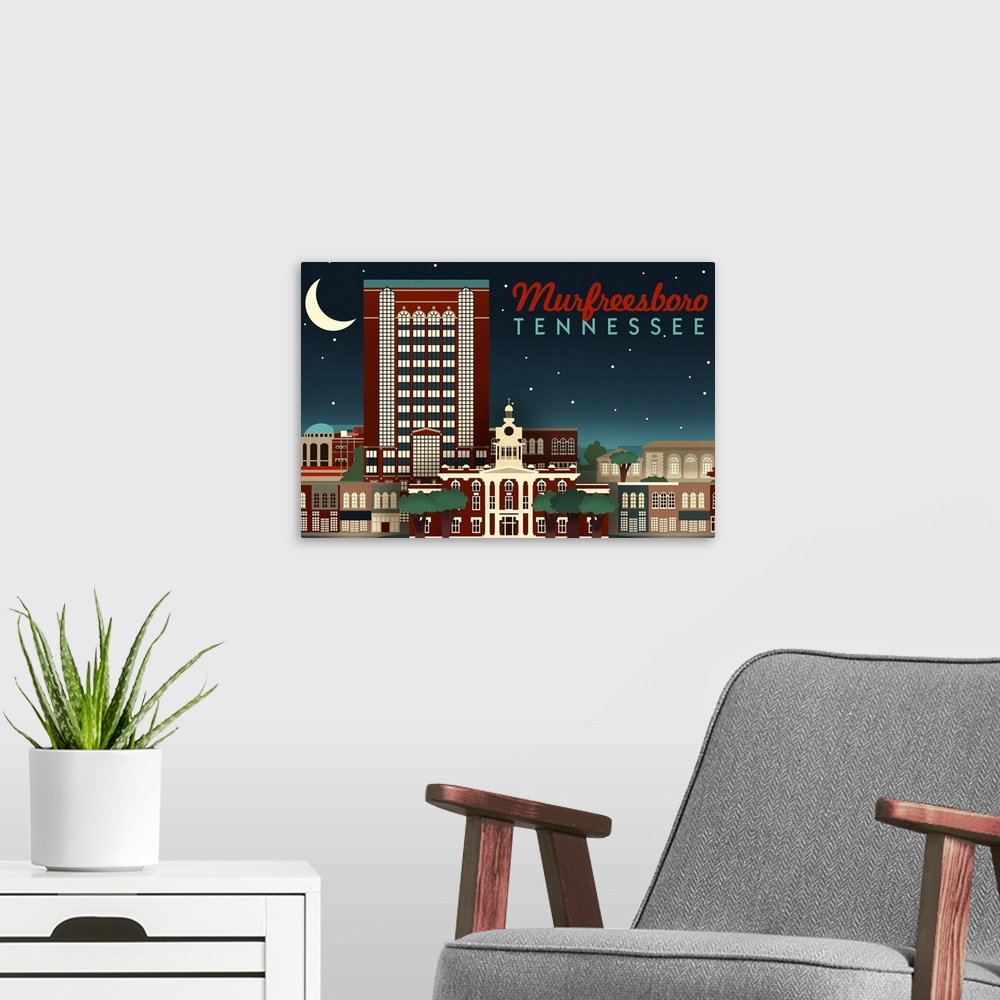 A modern room featuring Murfreesboro, Tennessee, Retro Style Skyline