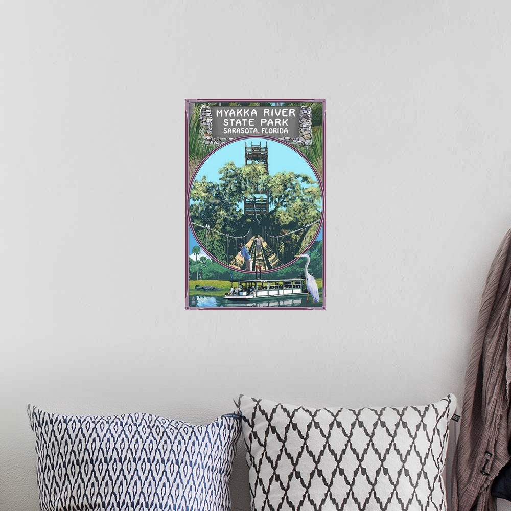 A bohemian room featuring Myakka River State Park Sarasota, Florida - Montage: Retro Travel Poster