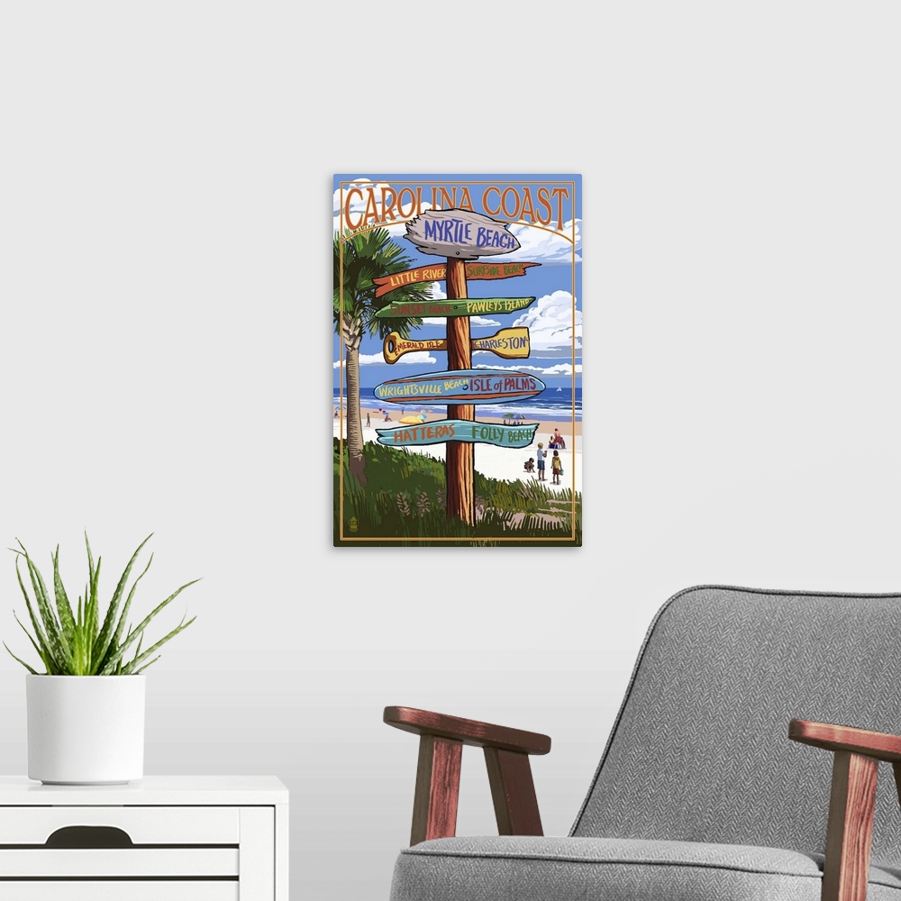 A modern room featuring Myrtle Beach, SC - Destination Signs: Retro Travel Poster