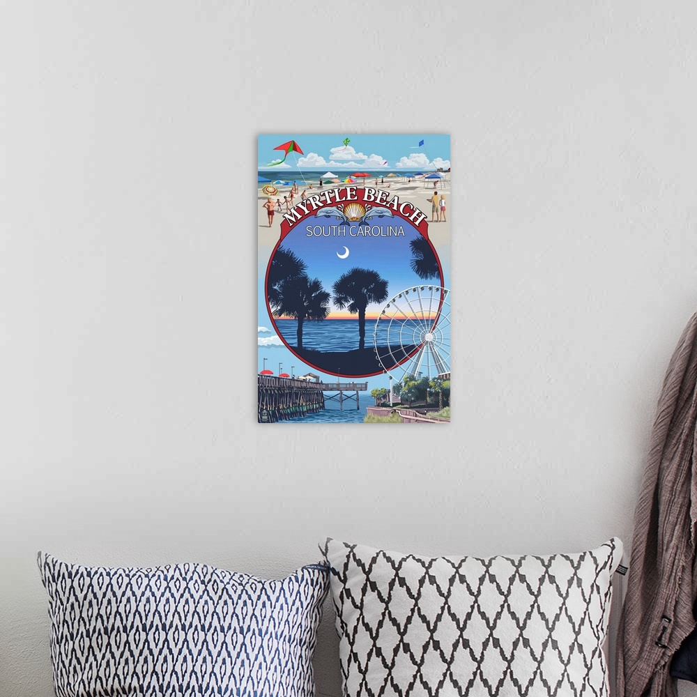 A bohemian room featuring Myrtle Beach, South Carolina - Montage: Retro Travel Poster