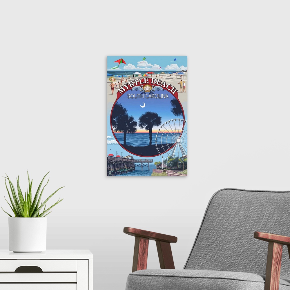 A modern room featuring Myrtle Beach, South Carolina - Montage: Retro Travel Poster