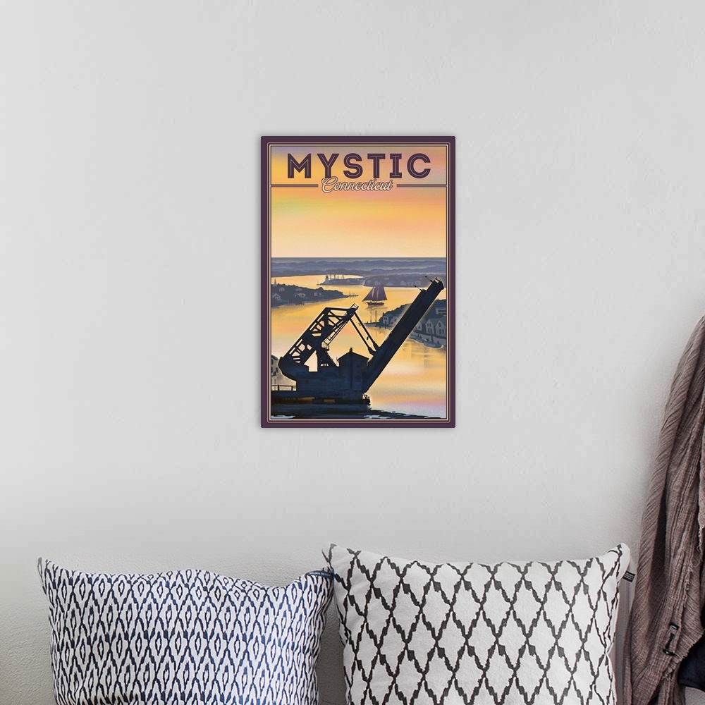 A bohemian room featuring Mystic, Connecticut - River - Lithograph