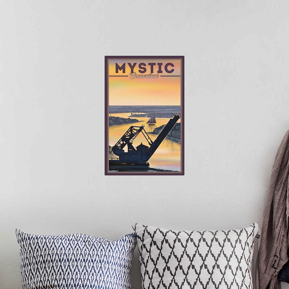 A bohemian room featuring Mystic, Connecticut - River - Lithograph