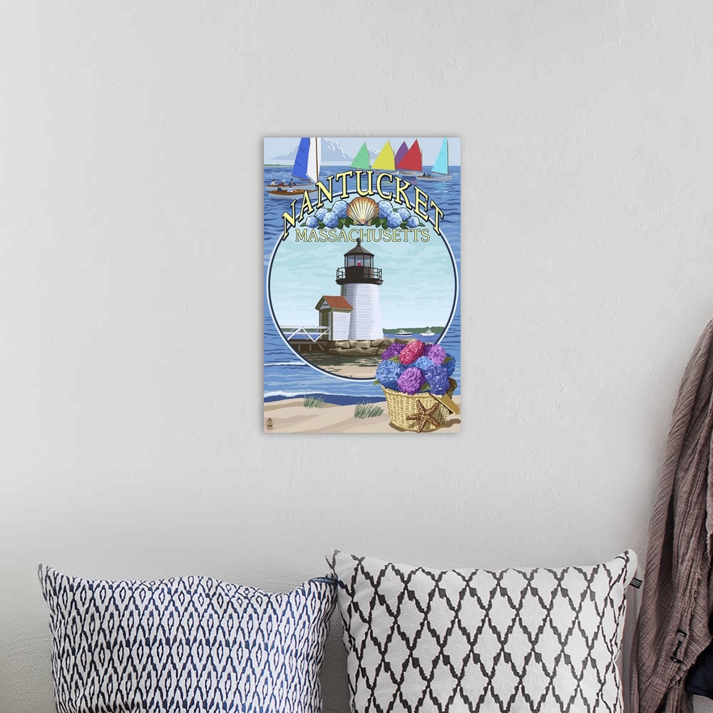A bohemian room featuring Nantucket, Massachusetts Montage: Retro Travel Poster