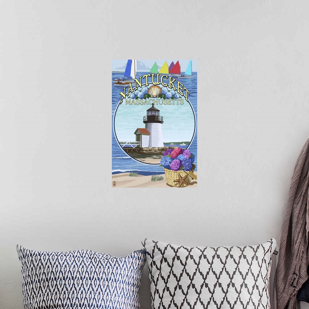 A bohemian room featuring Nantucket, Massachusetts Montage: Retro Travel Poster