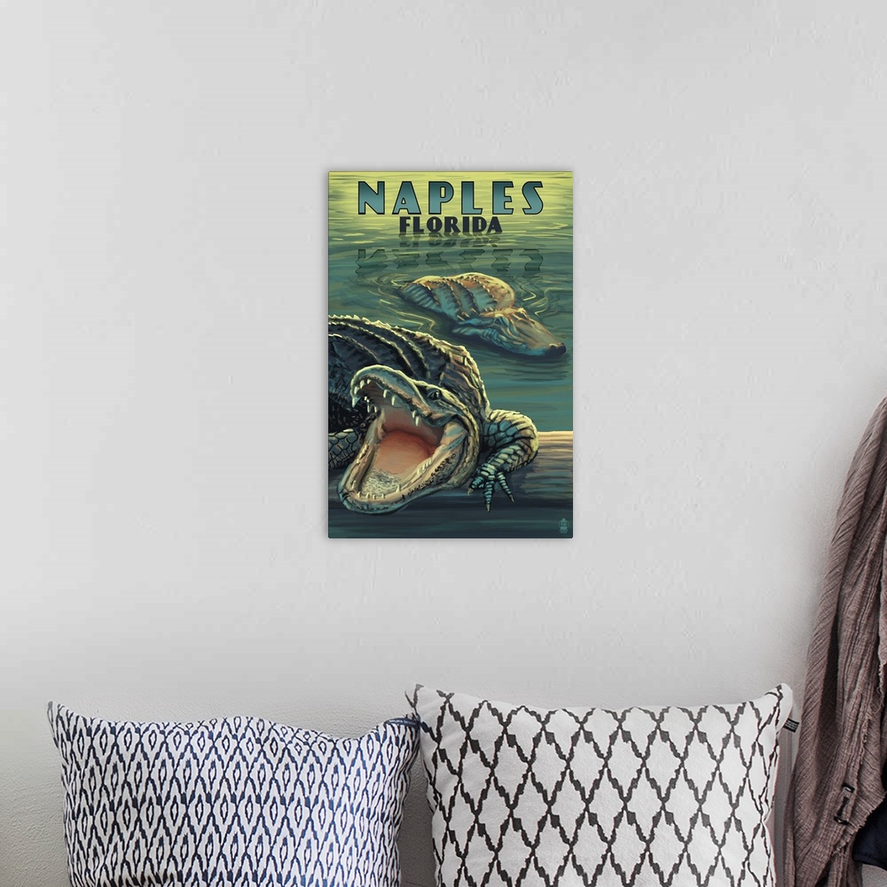 A bohemian room featuring Naples, Florida - Alligators: Retro Travel Poster
