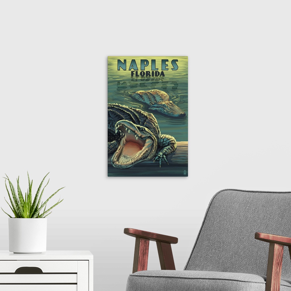 A modern room featuring Naples, Florida - Alligators: Retro Travel Poster