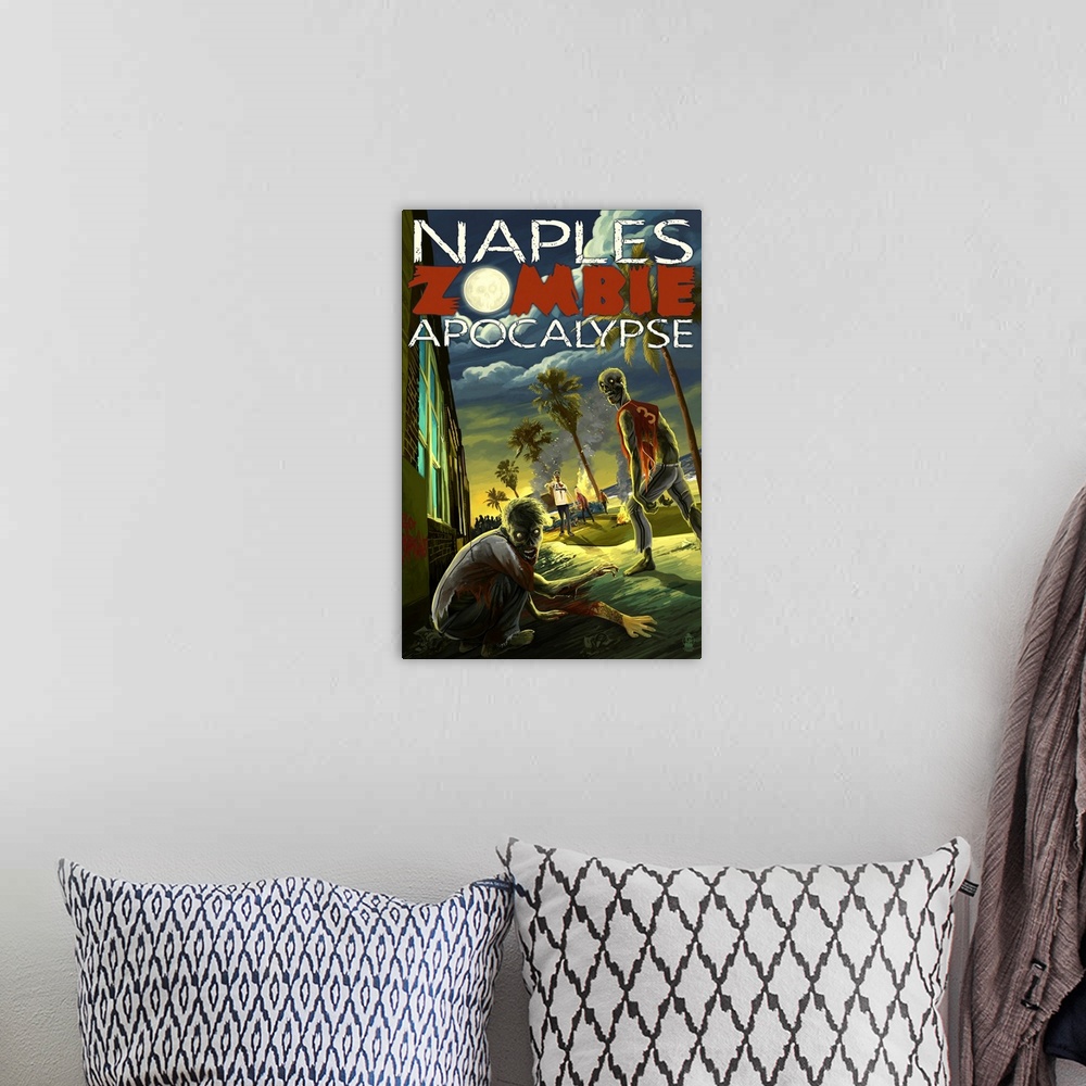 A bohemian room featuring Naples, Florida - Zombie Apocalypse: Retro Travel Poster
