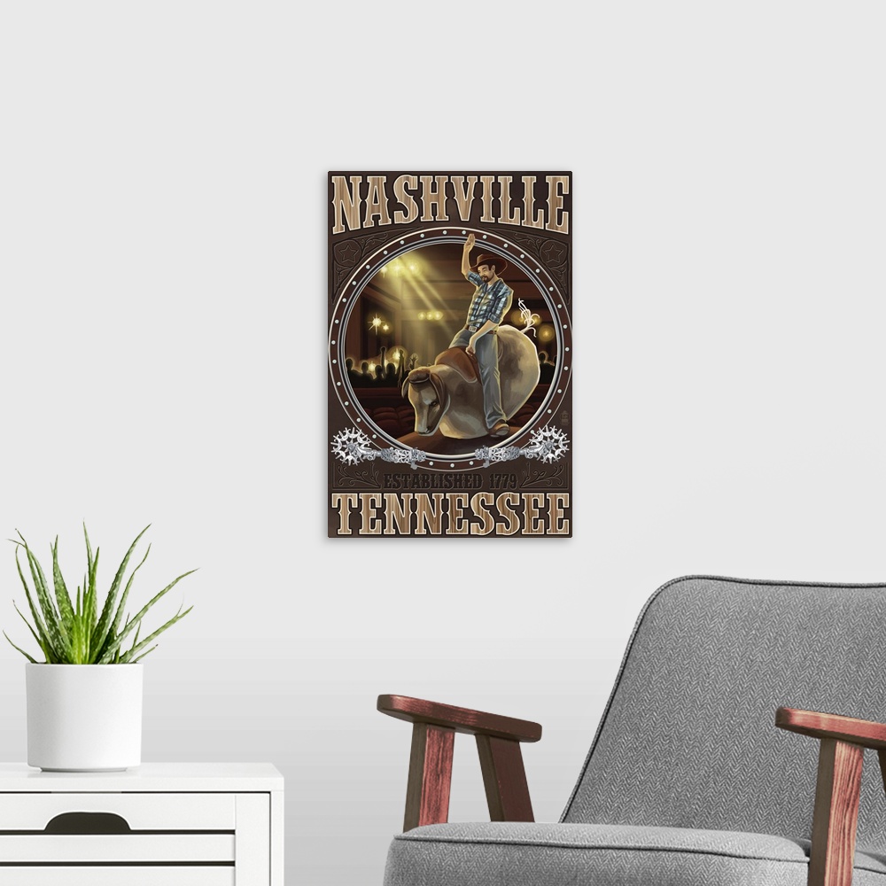 A modern room featuring Nashville, Tennessee, Cowboy and Mechanical Bull