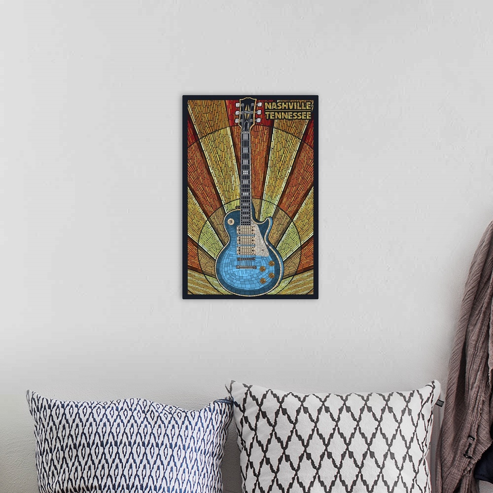 A bohemian room featuring Nashville, Tennessee - Guitar Mosaic: Retro Travel Poster