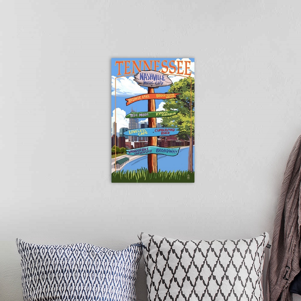 A bohemian room featuring Nashville, Tennessee - Sign Destinations: Retro Travel Poster