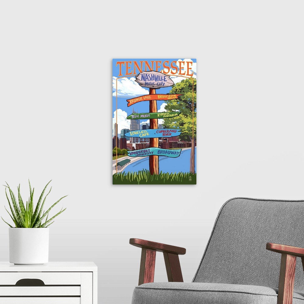 A modern room featuring Nashville, Tennessee - Sign Destinations: Retro Travel Poster