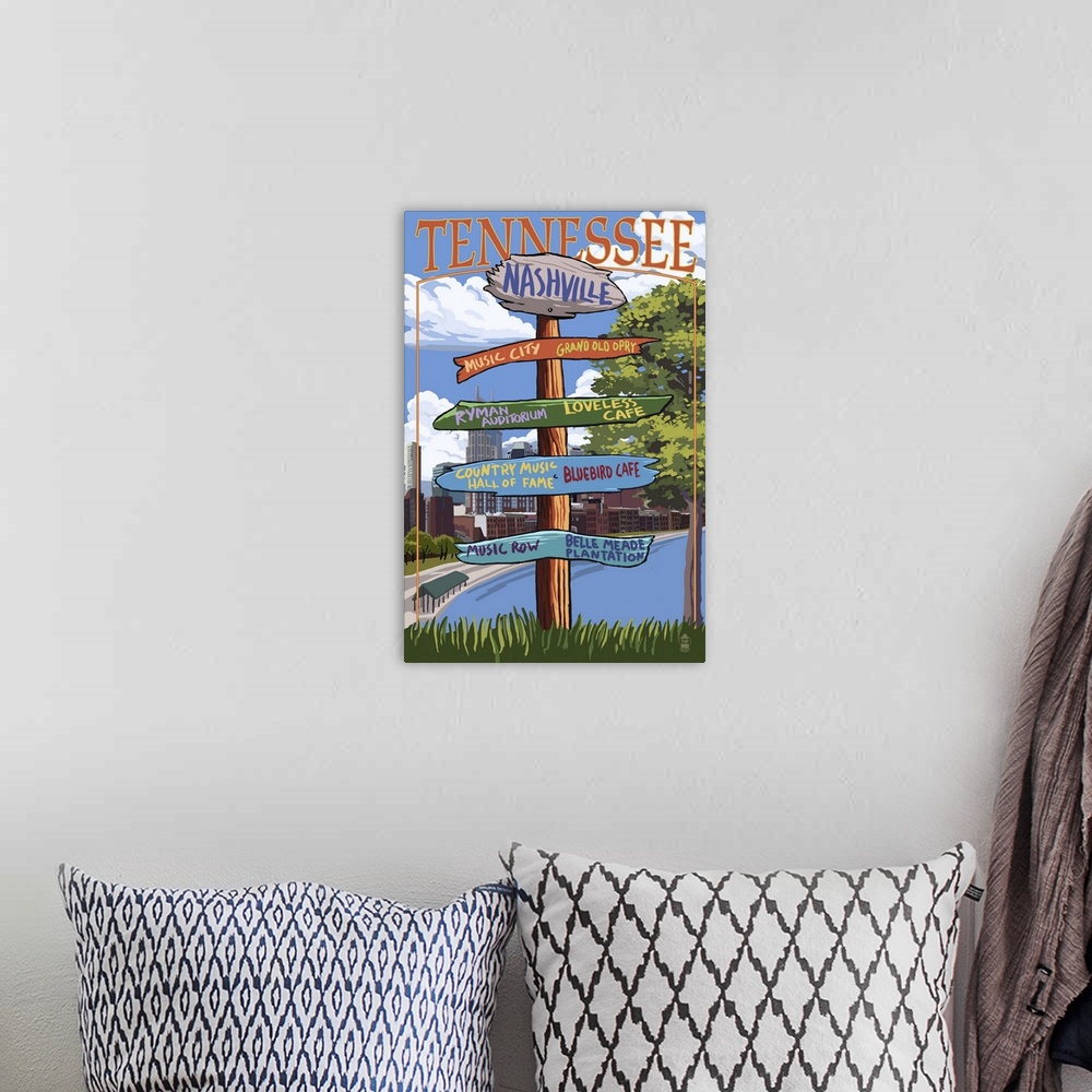 A bohemian room featuring Nashville, Tennessee - Sign Destinations Ver 3: Retro Travel Poster