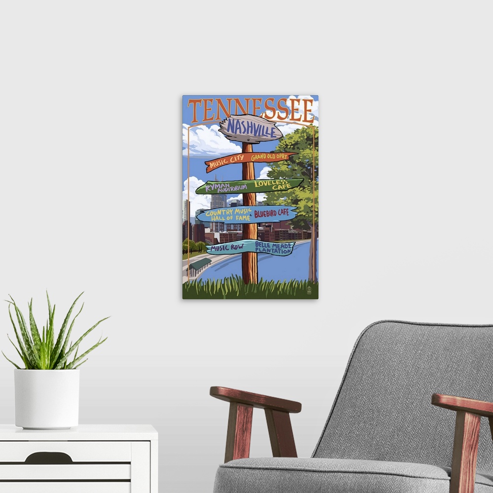 A modern room featuring Nashville, Tennessee - Sign Destinations Ver 3: Retro Travel Poster