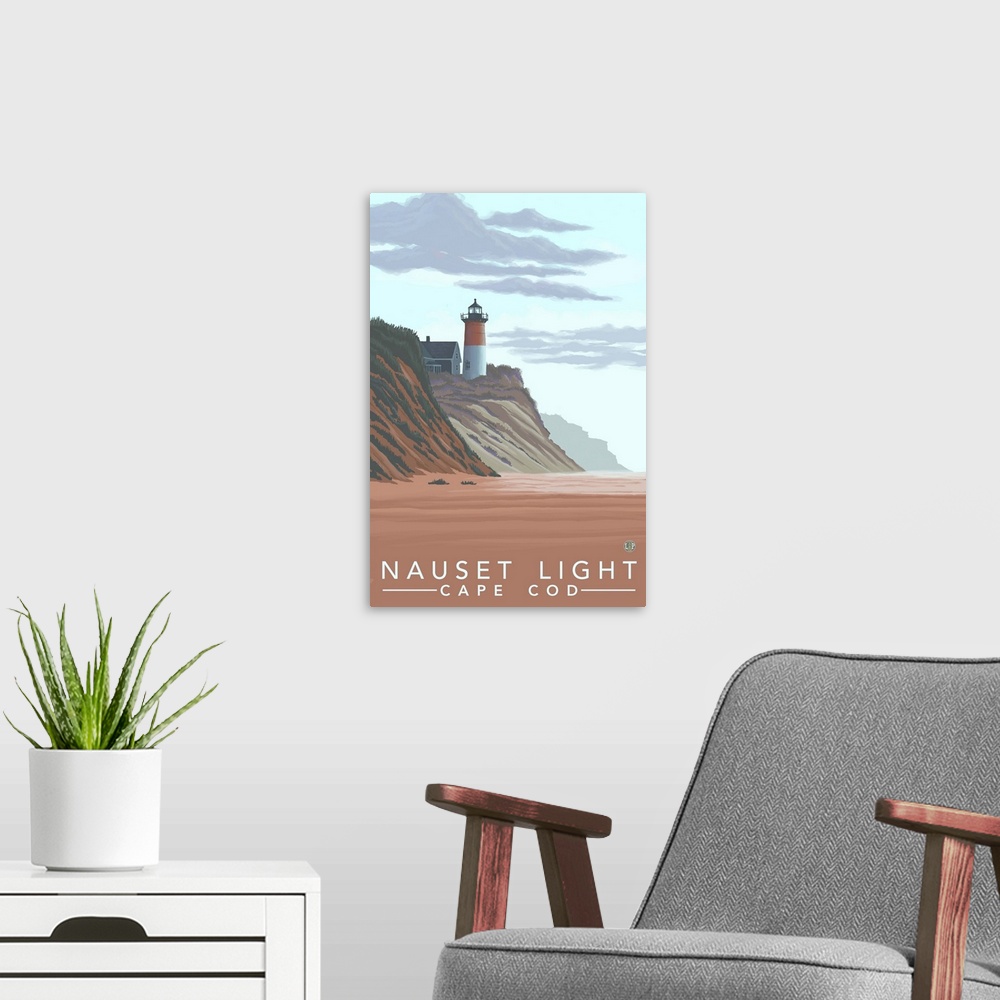 A modern room featuring Nauset Light, MA: Retro Travel Poster