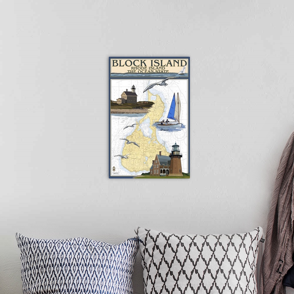 A bohemian room featuring Nautical Chart, Block Island, Rhode Island