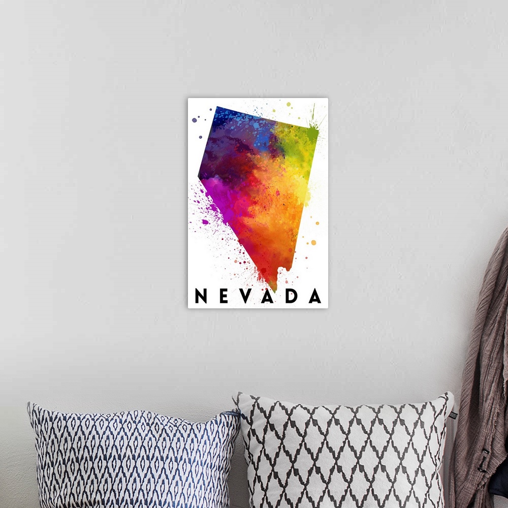 A bohemian room featuring Nevada - State Abstract Watercolor