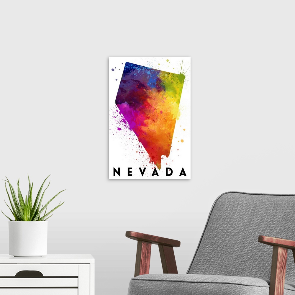 A modern room featuring Nevada - State Abstract Watercolor