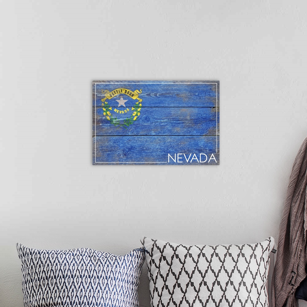 A bohemian room featuring Nevada State Flag, Barnwood Painting