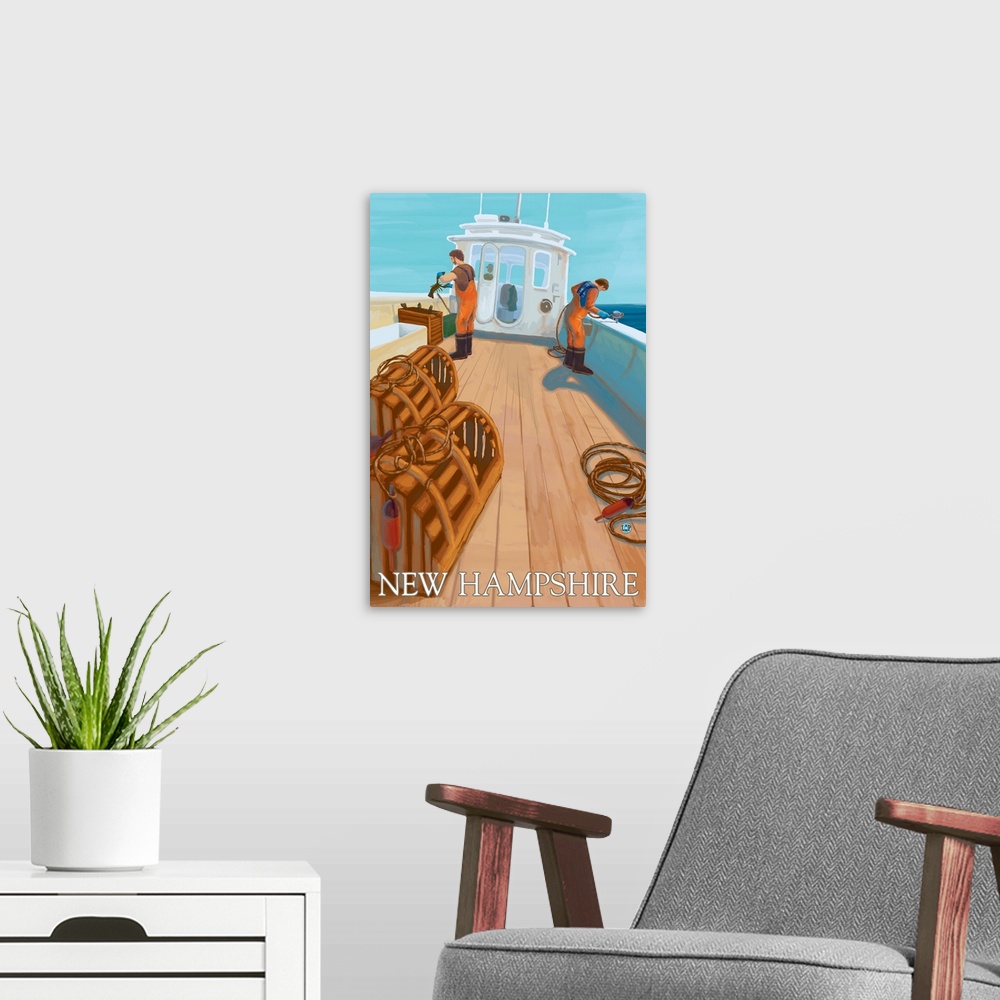 A modern room featuring New Hampshire - Lobster Fishing: Retro Travel Poster