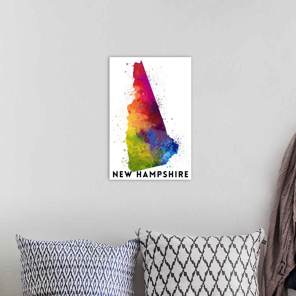 A bohemian room featuring New Hampshire - State Abstract Watercolor