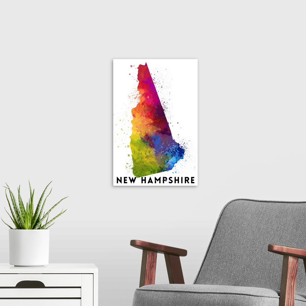 A modern room featuring New Hampshire - State Abstract Watercolor