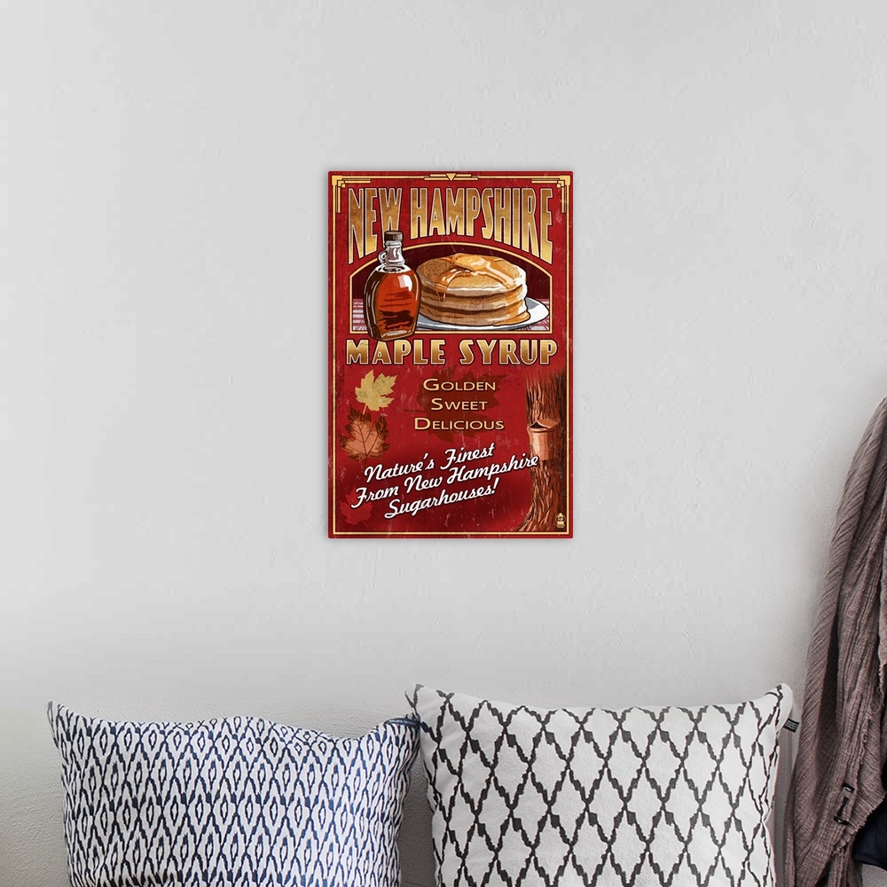 A bohemian room featuring New Hampshire - Syrup Vintage Sign: Retro Travel Poster