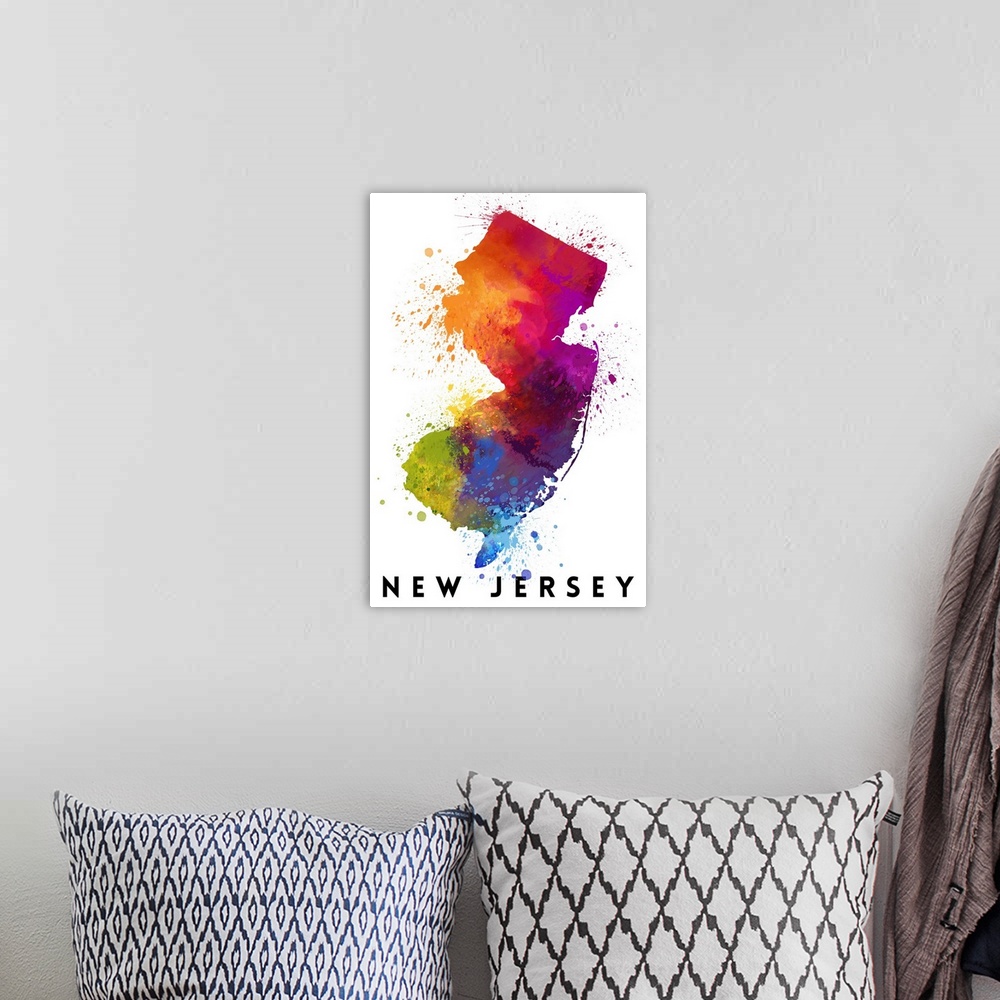 A bohemian room featuring New Jersey - State Abstract Watercolor