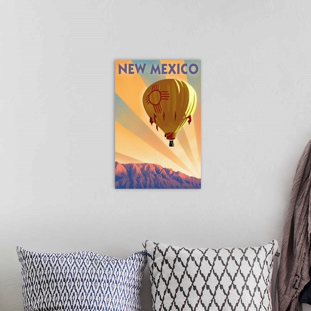 A bohemian room featuring New Mexico - Hot Air Balloon - Lithography