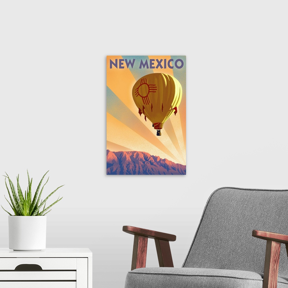 A modern room featuring New Mexico - Hot Air Balloon - Lithography