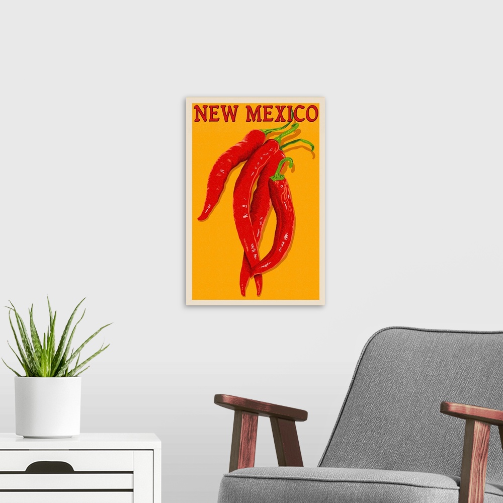 A modern room featuring New Mexico, Red Chili Letterpress