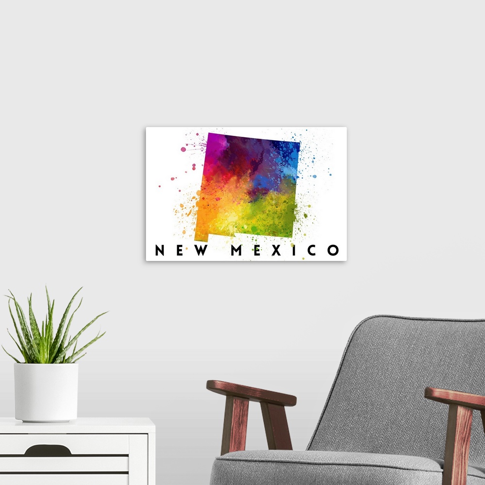 A modern room featuring New Mexico - State Abstract Watercolor