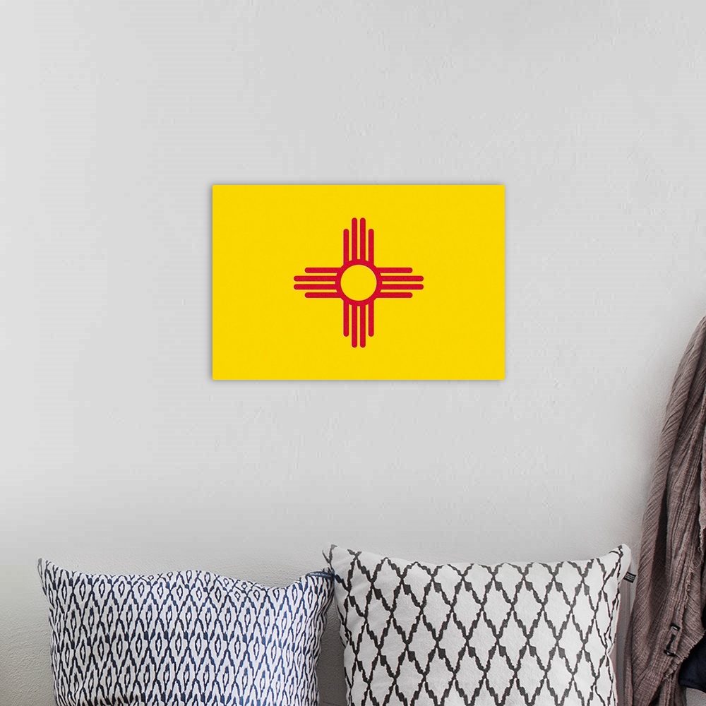 A bohemian room featuring New Mexico State Flag