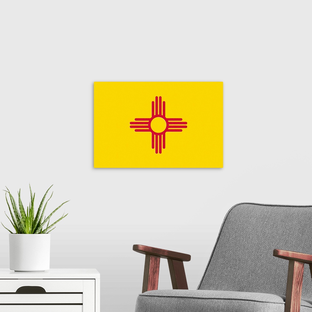 A modern room featuring New Mexico State Flag