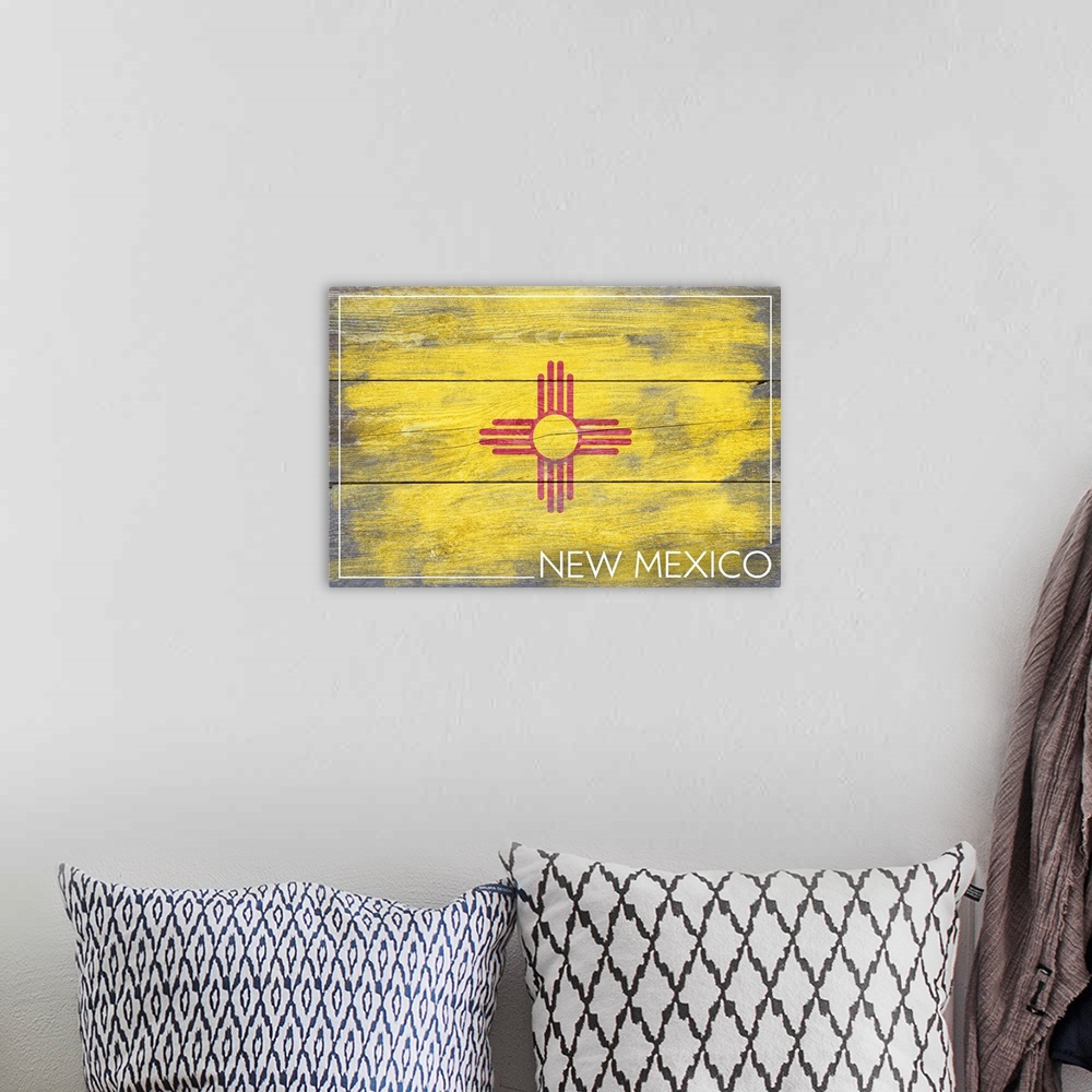 A bohemian room featuring New Mexico State Flag, Barnwood Painting